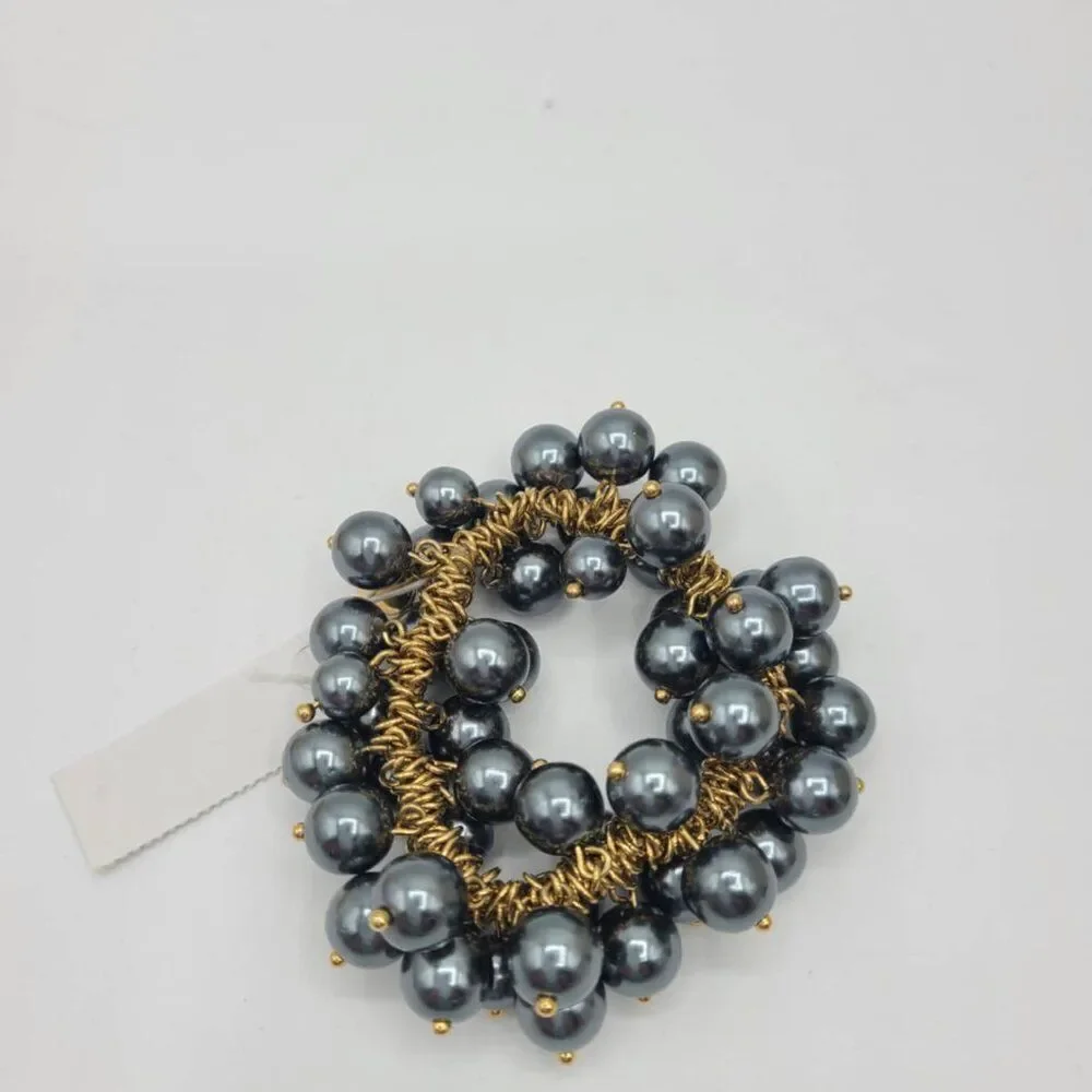 J Crew Black Pearl Gold Tone Stretch Bracelet NWT!  NEW! IN BOX!